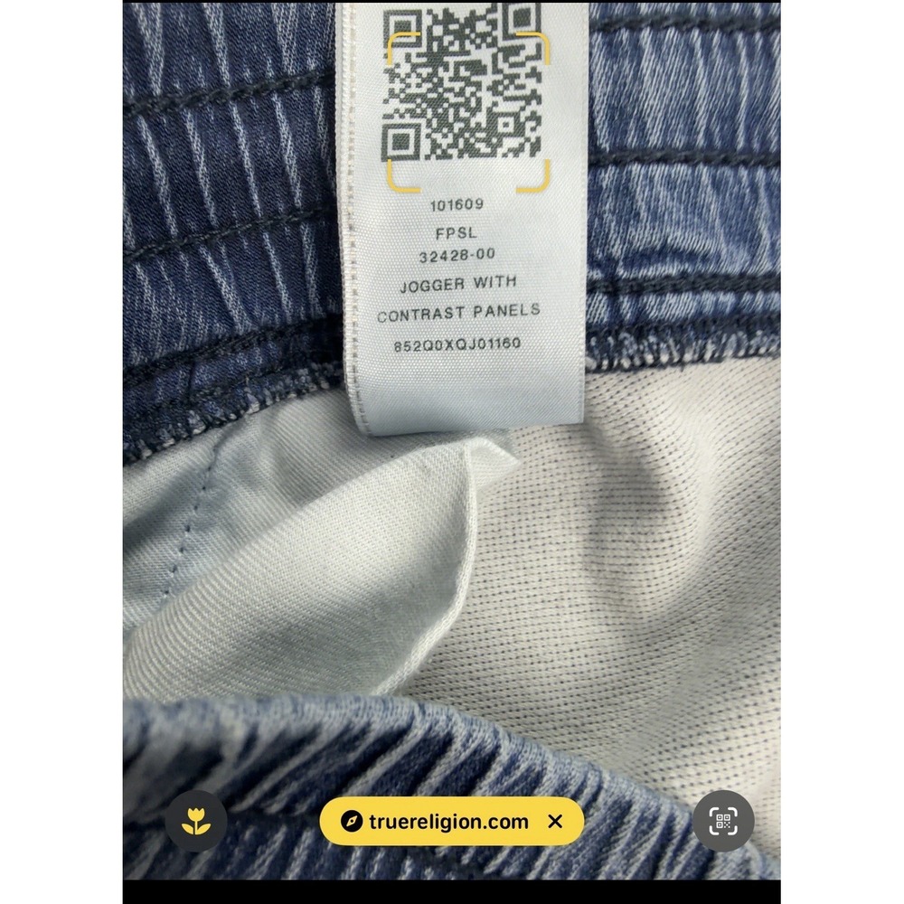 True Religion Jogger Pants Men's Approx 40 Blue Denim Contrast Panel Drawstring - Picture 12 of 16